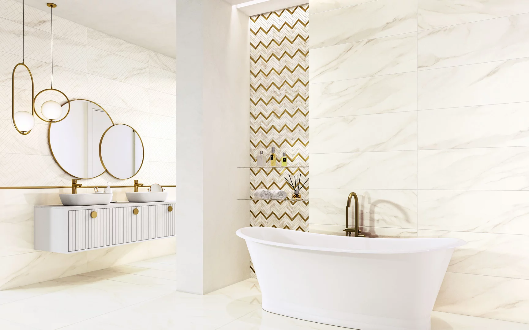 白木　Chapado en Laton　ゴールド Linda Mujer CALACATTA SPARKLE | Colecția de plăci ceramice | Ceramika Paradyz